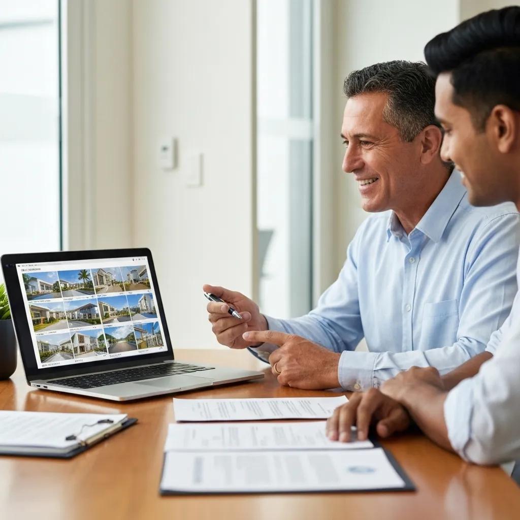 Asesor inmobiliario y un inversionista extranjero conversando sobre las ventajas de invertir en Punta Cana