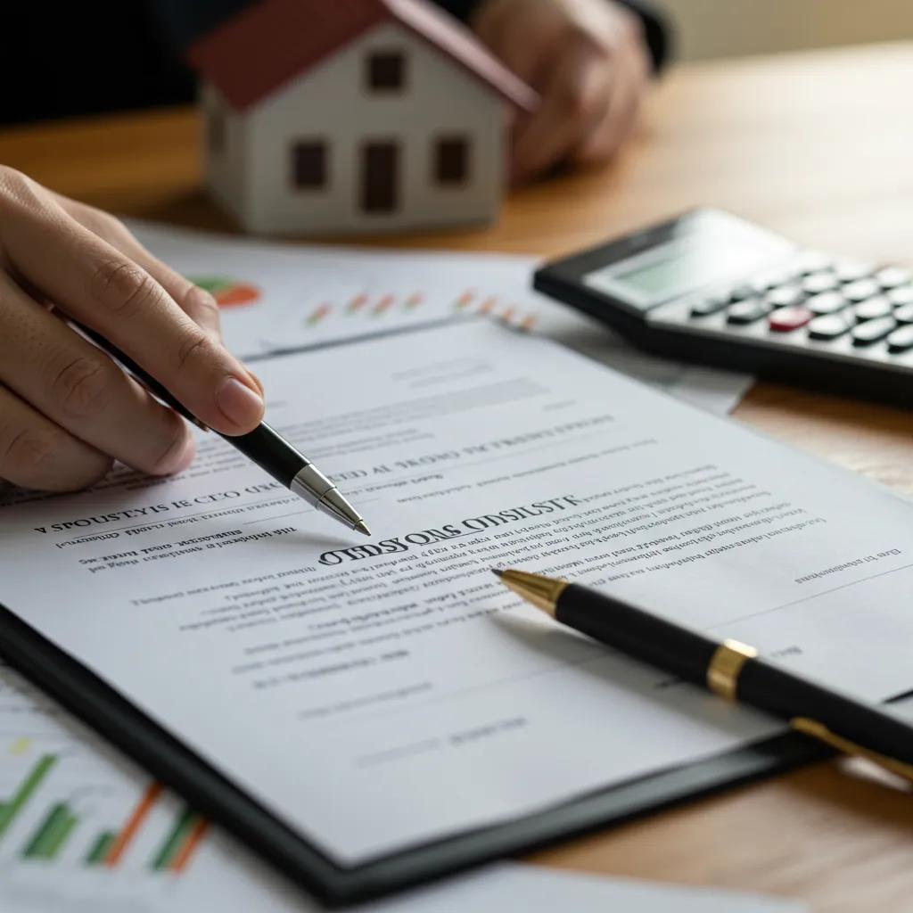Primer plano de un documento legal siendo firmado en una oficina inmobiliaria
