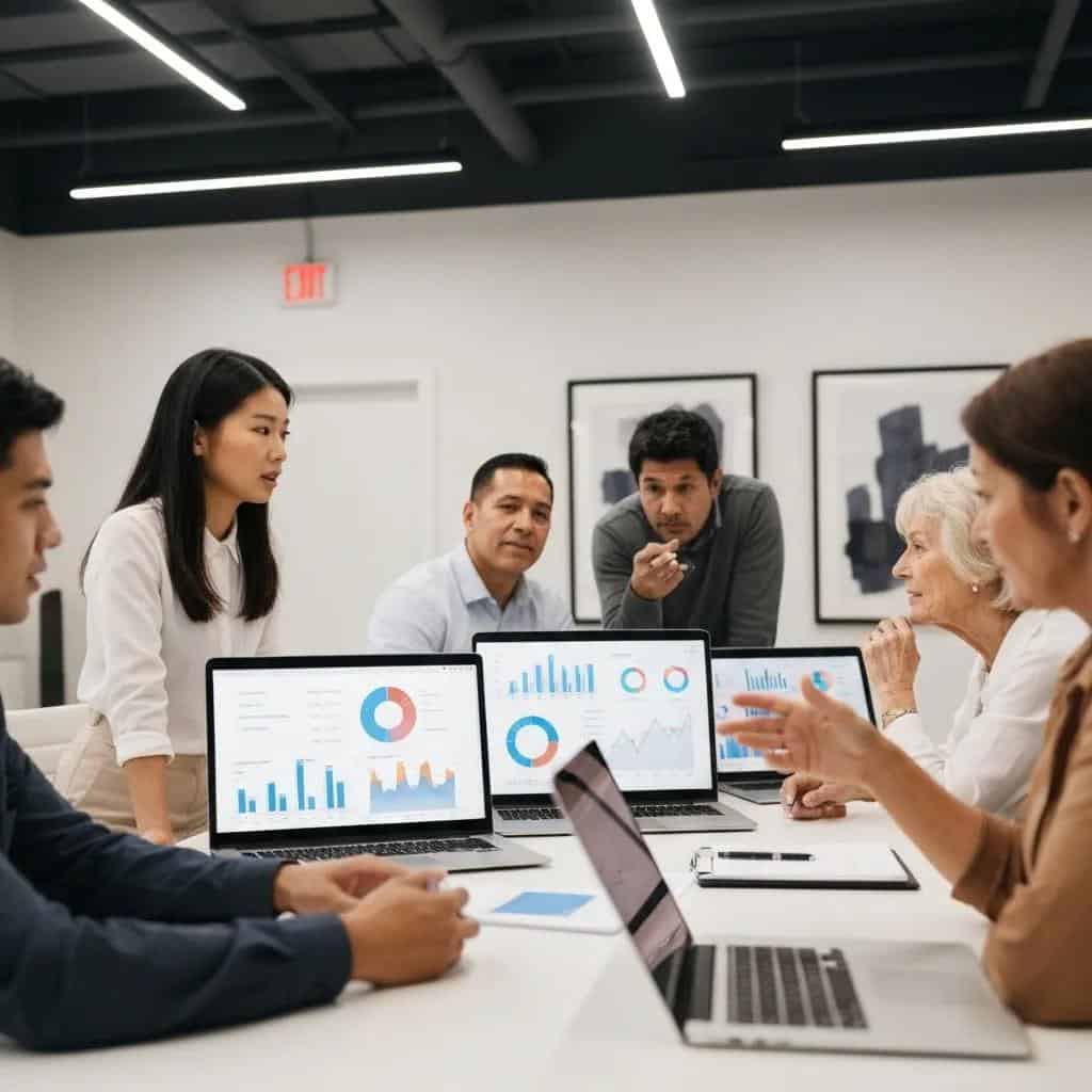 Inversionistas colaborando en investigación de mercado para bienes raíces en Punta Cana