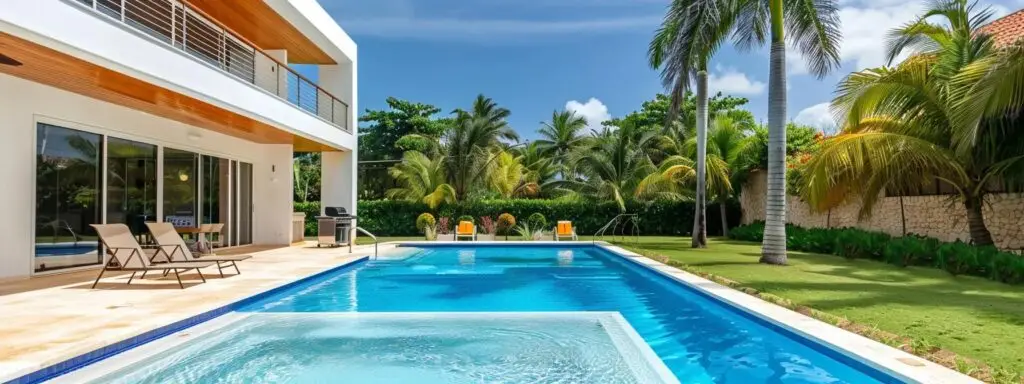 Propiedad bien mantenida en Punta Cana con piscina y jardín, enfatizando la importancia de los costos de mantenimiento para los propietarios