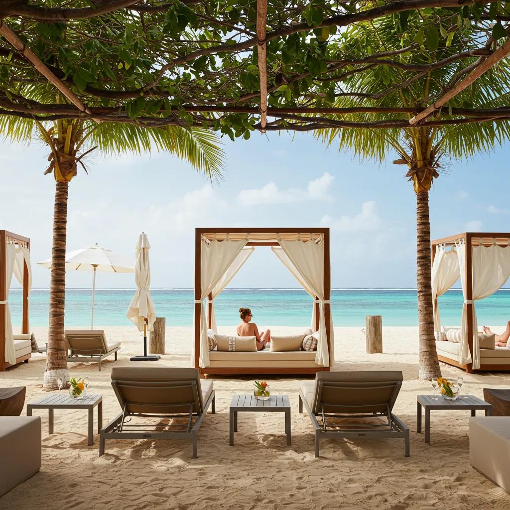 Elegante club de playa privado en Punta Cana con cabañas exclusivas y vistas al mar