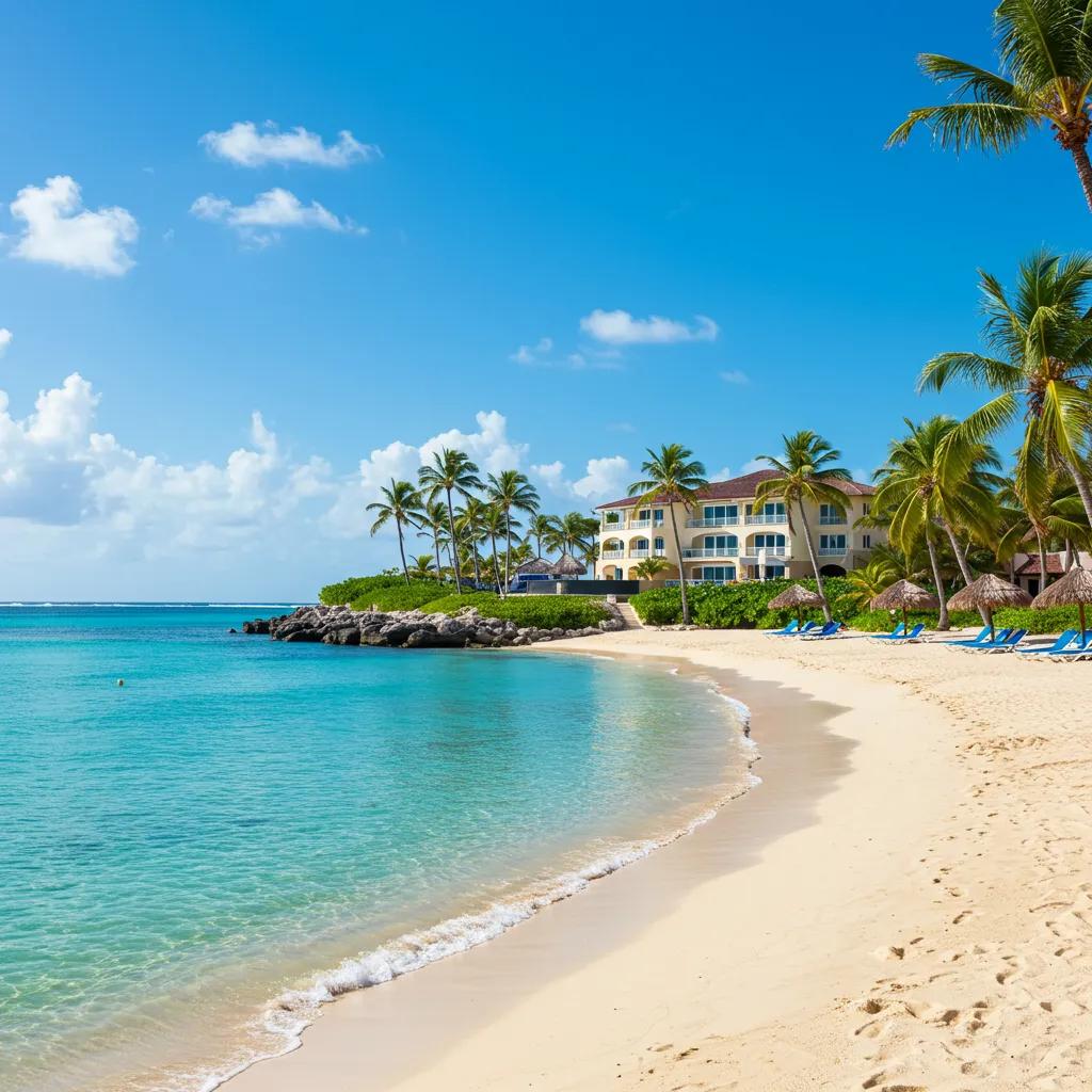 Un paraíso tropical en Punta Cana con aguas cristalinas y propiedades de lujo, simbolizando oportunidades de inversión